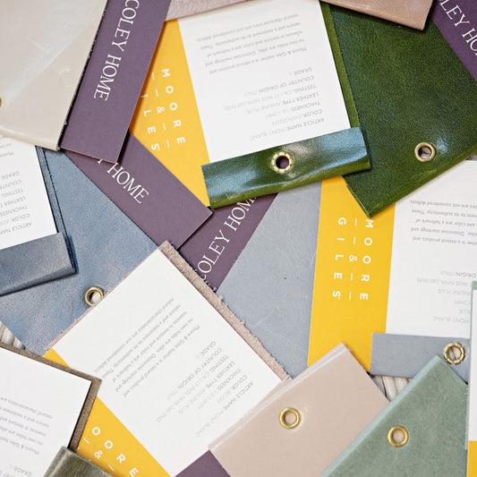 Fabric swatches from Coley Home in various colors and textures.