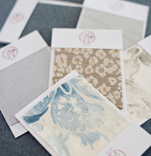 Fabric swatches from Coley Home showcasing various patterns and textures.