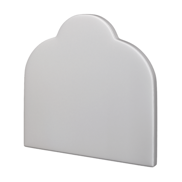 Coley Home scalloped headboard in white fabric. Elegant bedroom furniture design.