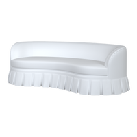 Coley Home curved sofa with elegant skirted design in white upholstery.