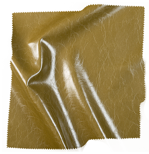 Gold leather fabric swatch from Coley Home, showcasing texture and shine.