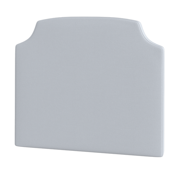 Coley Home custom headboard in light gray fabric.