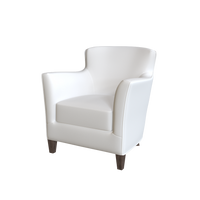 White armchair from Coley Home with elegant wooden legs.