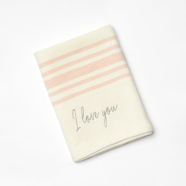 "I Love You" striped cream and peach notecard.