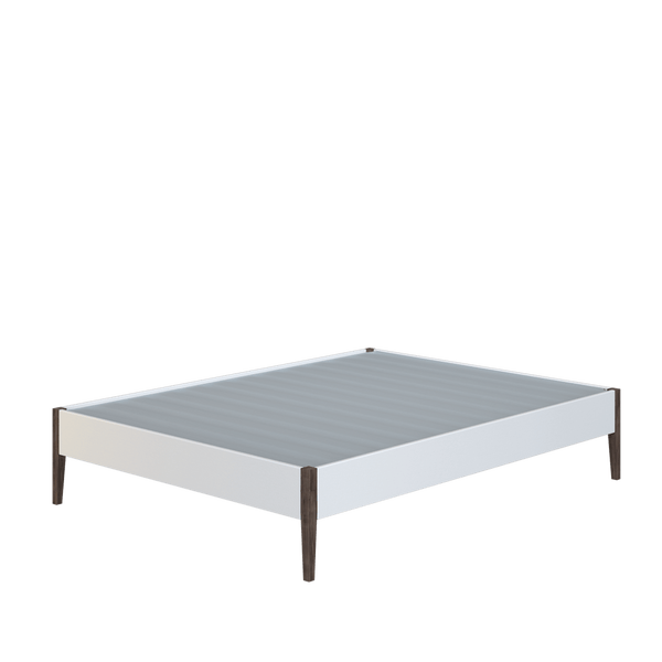 Coley Home custom upholstered bed frame with wooden legs.