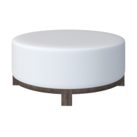 Coley Home round ottoman with wooden base in a white fabric.
