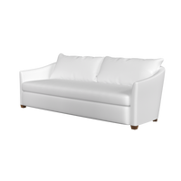 Coley Home white sofa with wooden legs, modern design, comfortable seating.